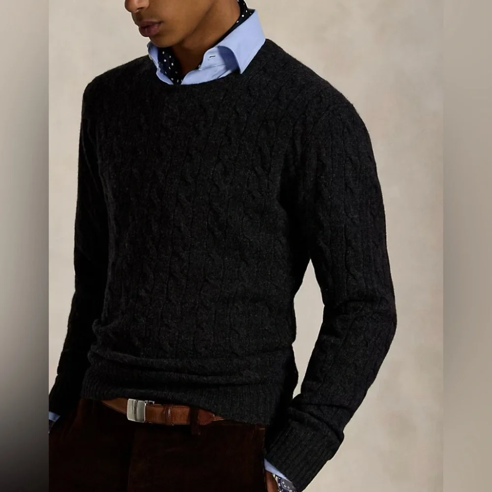 Polo Ralph Lauren Men’s Cable-Knit Wool-Cashmere Sweater Black XXL Quiet Luxury